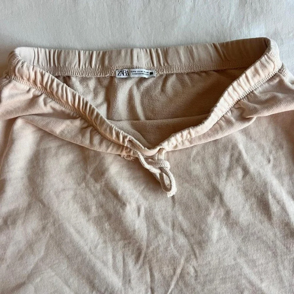 Zara Nude / Tan Tie-Waist Sweatshirt Material Skirt | Size Medium
